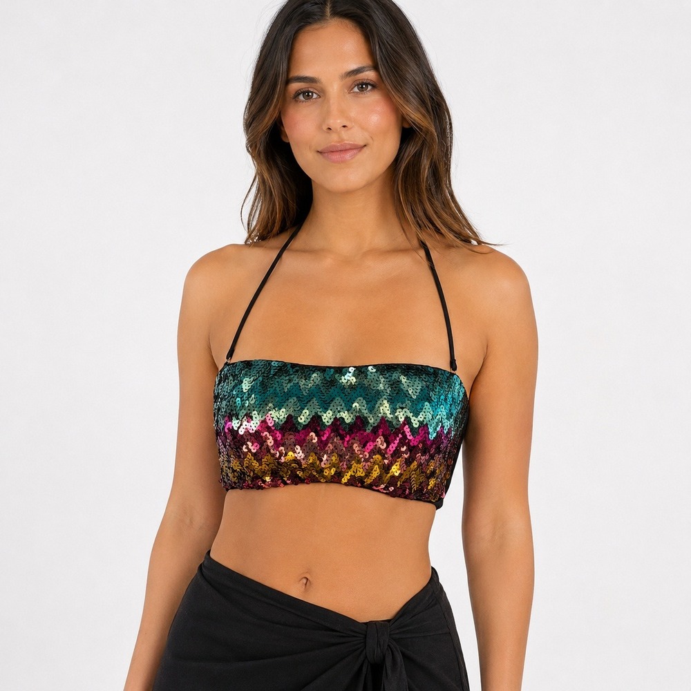 Victoria's Secret Sequin Bandeau Bikini Top Women Medium Multi Color Mermaidcore
